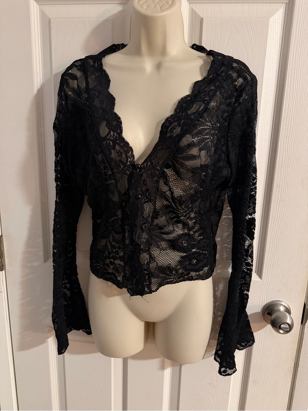 Source Unknown Black Sheer Lace Long-Sleeve Crop Top